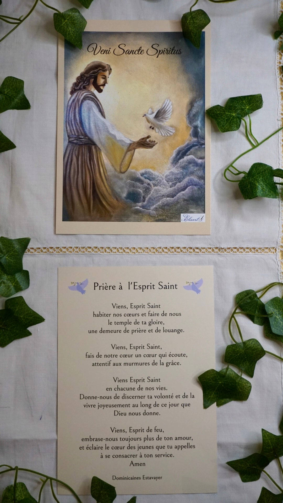Carte de prière Veni Sancte Spiritus