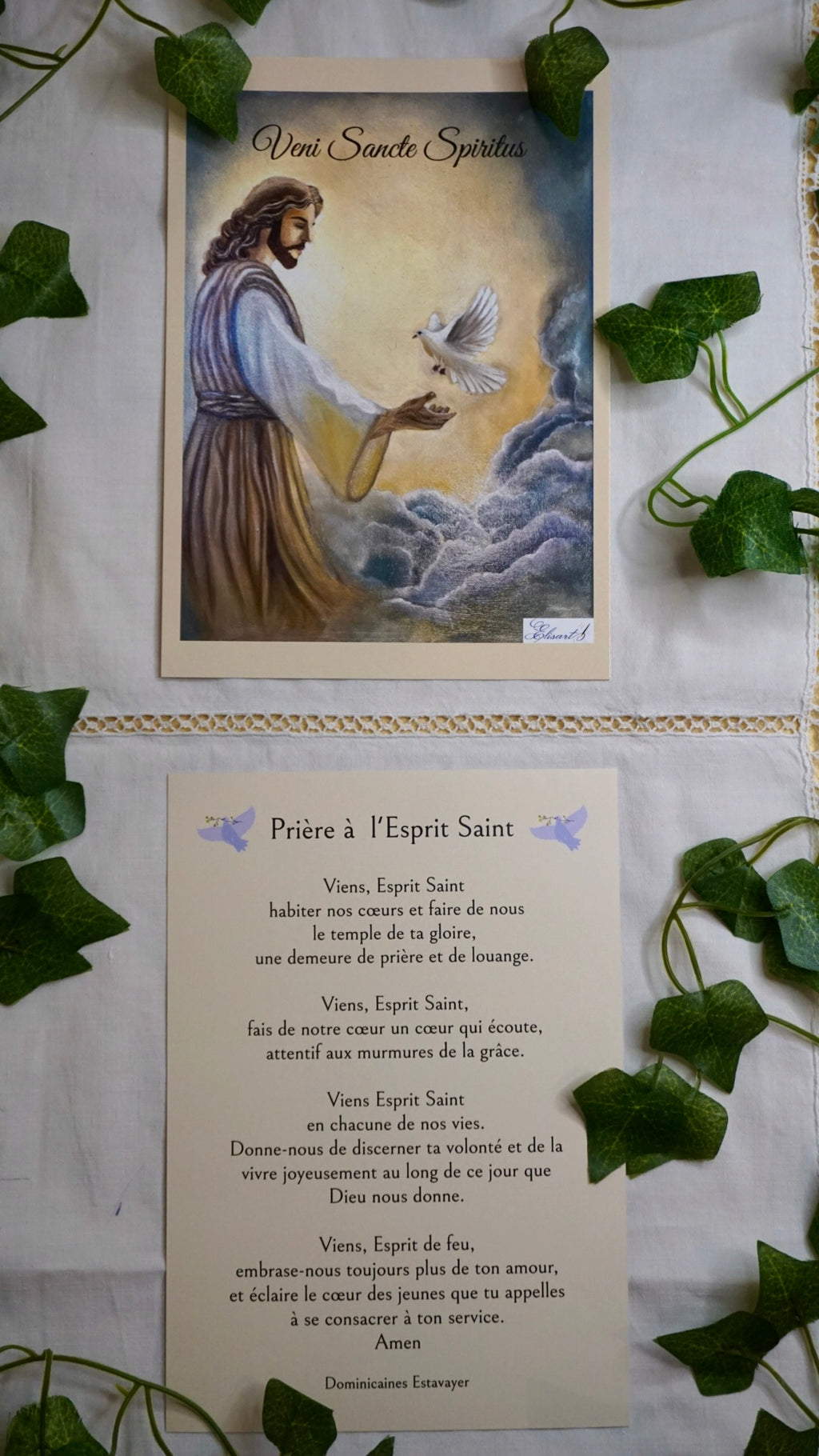 Carte de prière Veni Sancte Spiritus