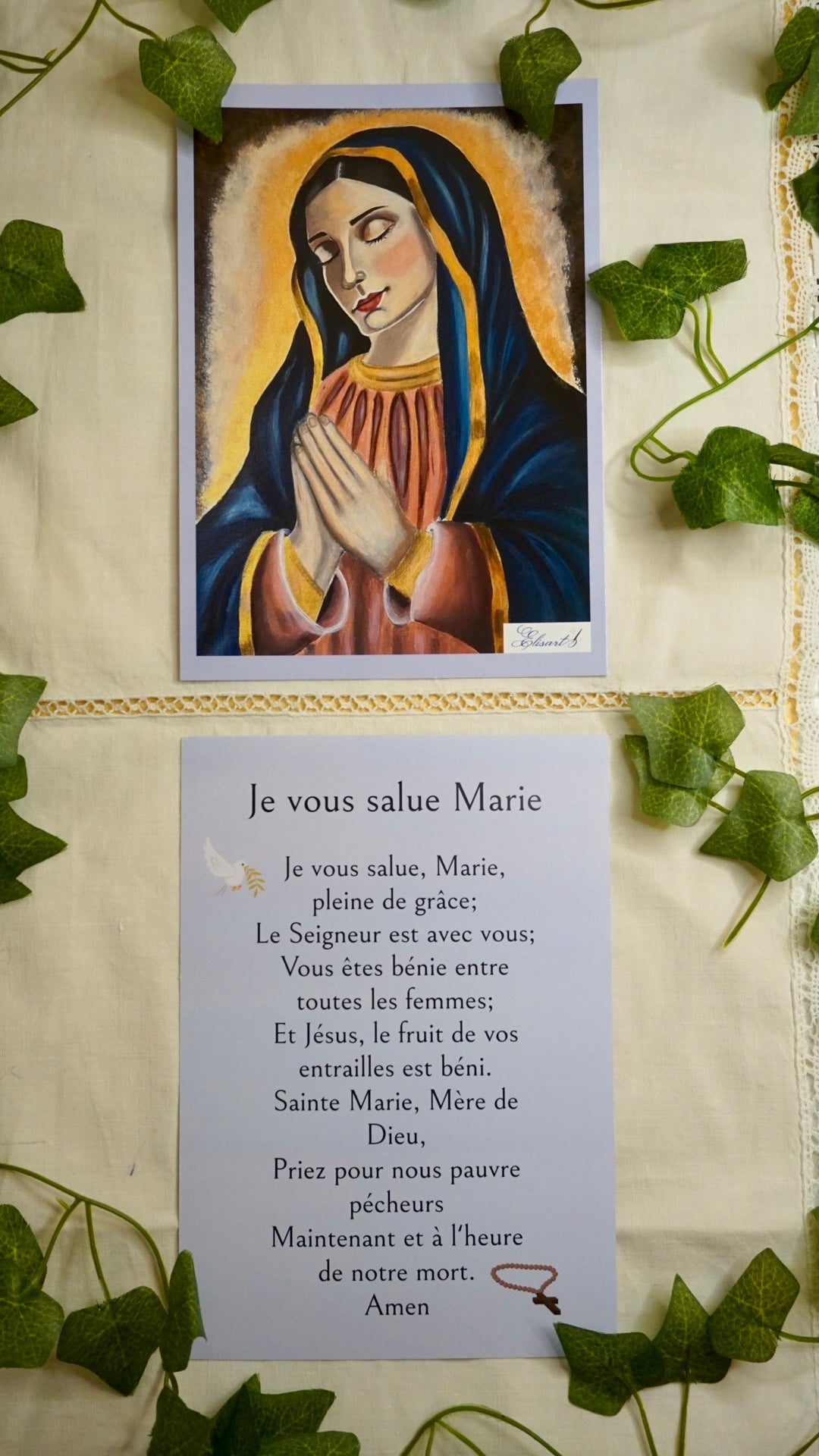 Carte de prière je vous salue Marie