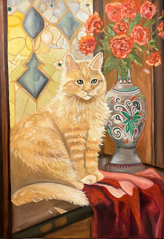 Tableau un chat à la fenêtre