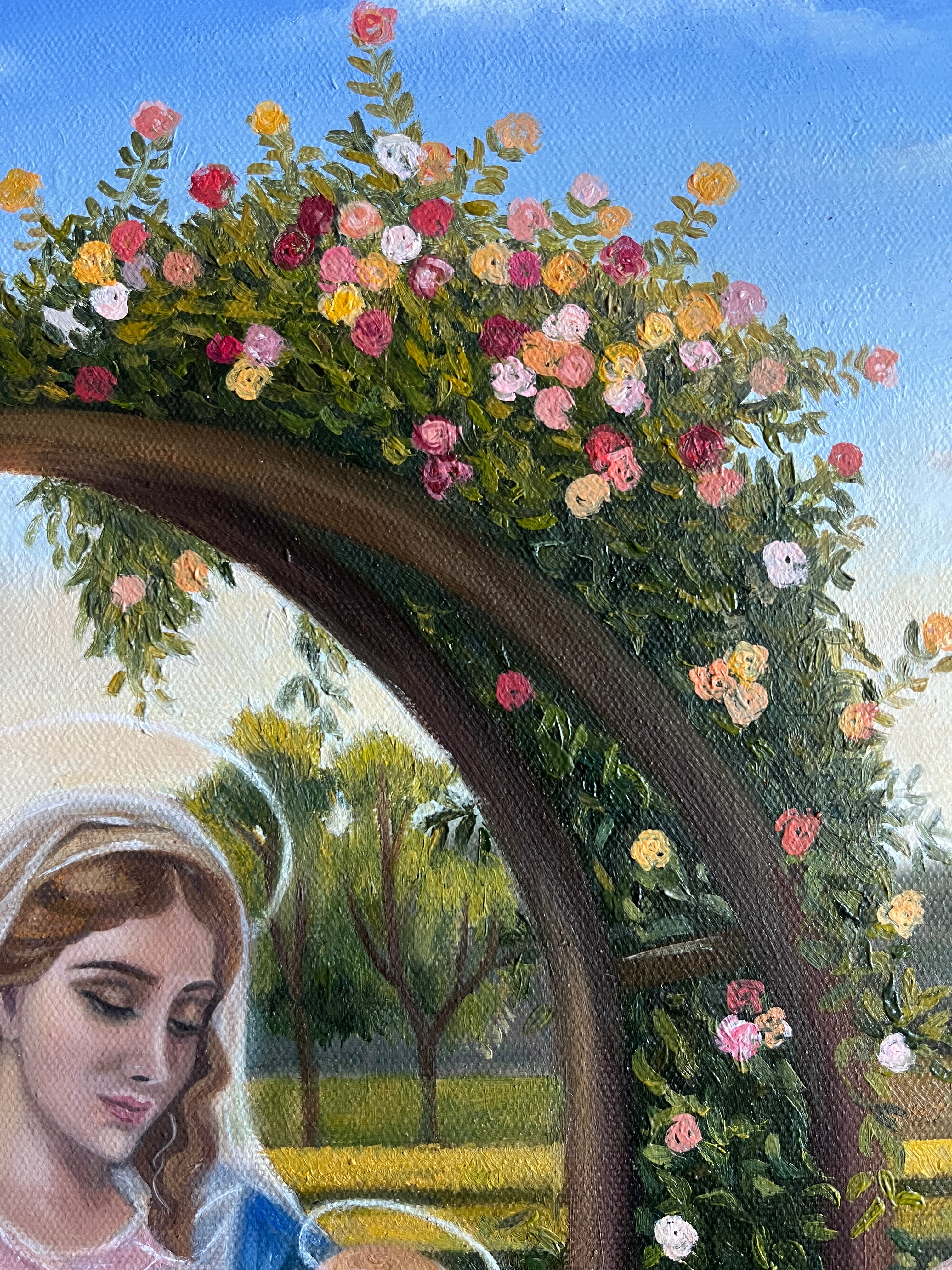 Vierge à l'Enfant au jardin de roses