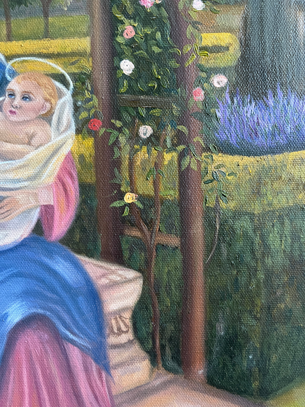 Vierge à l'Enfant au jardin de roses
